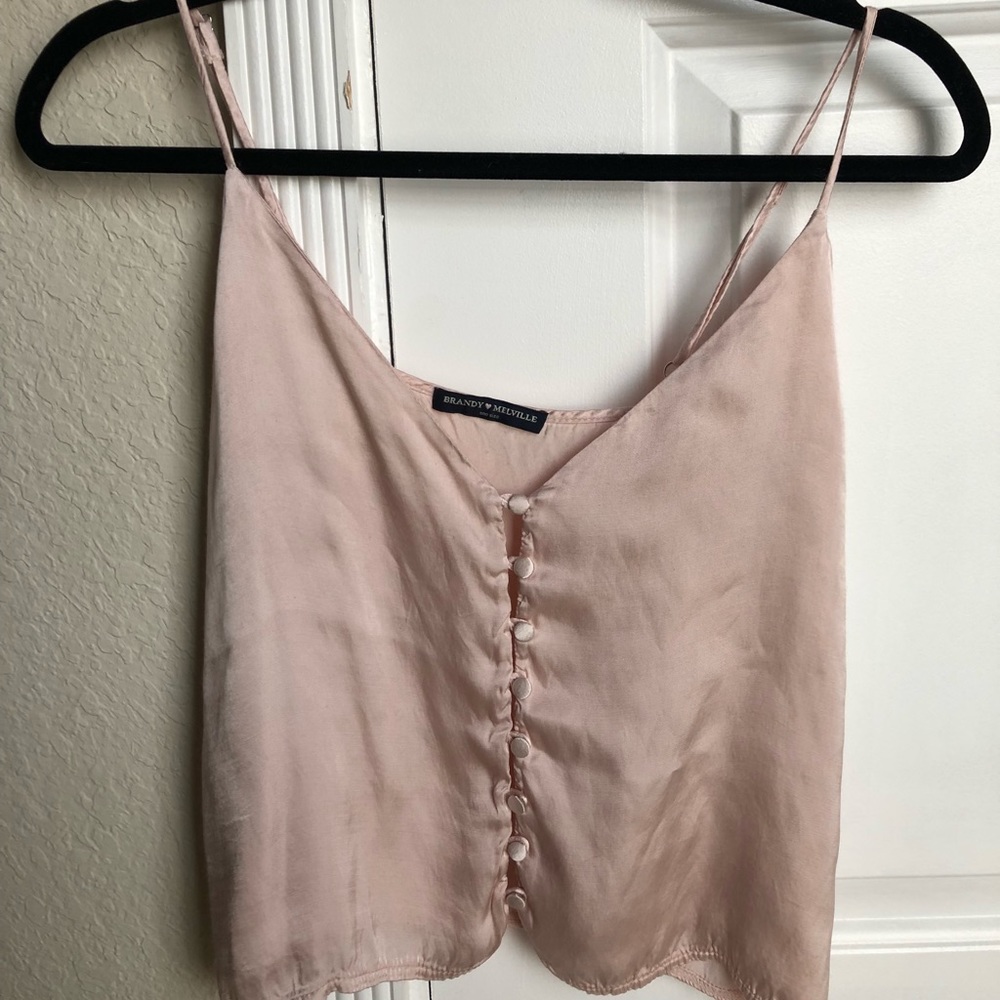 Brandy Melville Baby Pink Satin Button Top